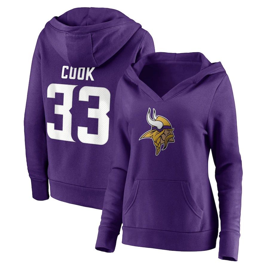 Women Minnesota Vikings 33 Dalvin Cook Fanatics Branded Purple Player Icon Name & Number Pullover Hoodie